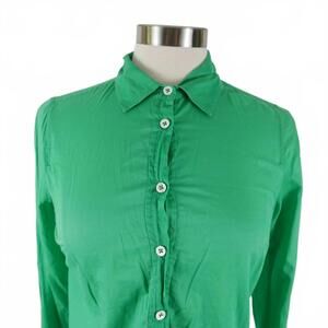 J Crew Womens Light Cotton LS 1/2 Button Down Green Blouse Shirt Size 2